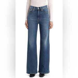 Levi’s 70s style High Rise Flare Jeans with Distressing and Patch Details